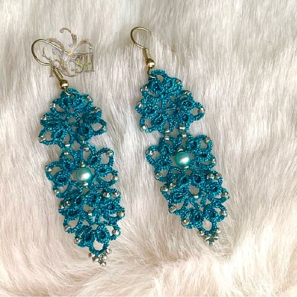 Tatting Earrings - Turquoise - Picture 4 of 4